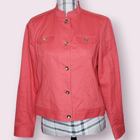 ♦️ Jones New York Signature Petite Sz PM Jacket Coral Pink Color Stretch Like - Picture 1 of 15